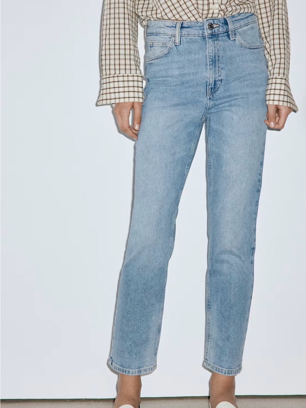 Mango Light Blue Straight Leg High-Rise Jeans